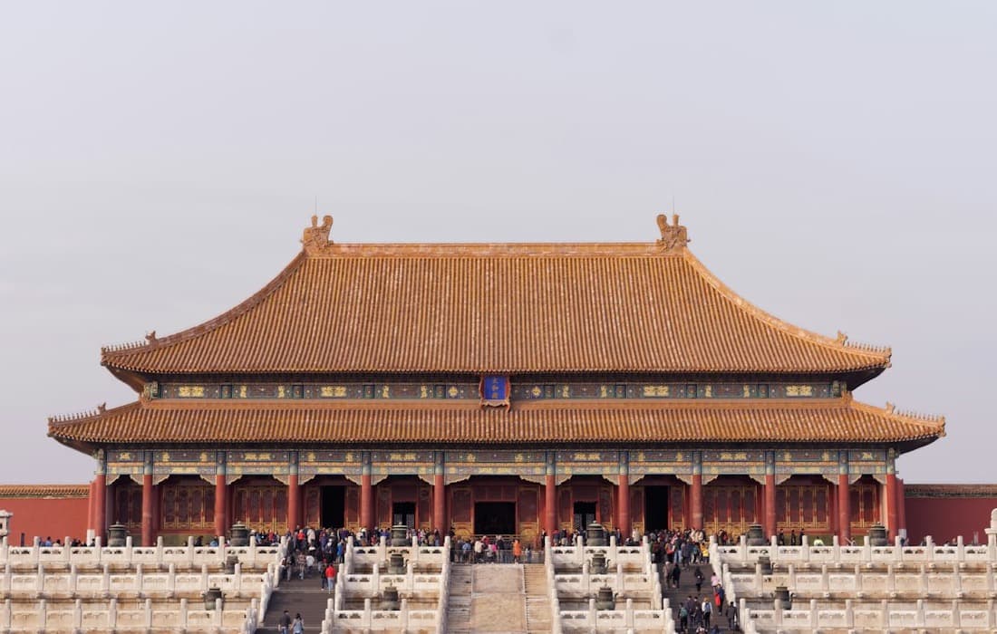 Vermilion gates and tiled roofs in Beijing’s Forbidden City